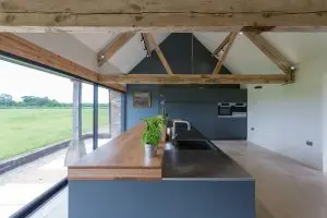 Modern kitchen of converted barn home